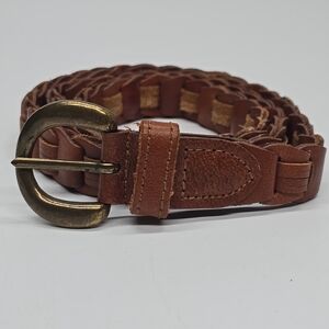 Vintage Hand Braided Brown Leather Belt Made In India S/M